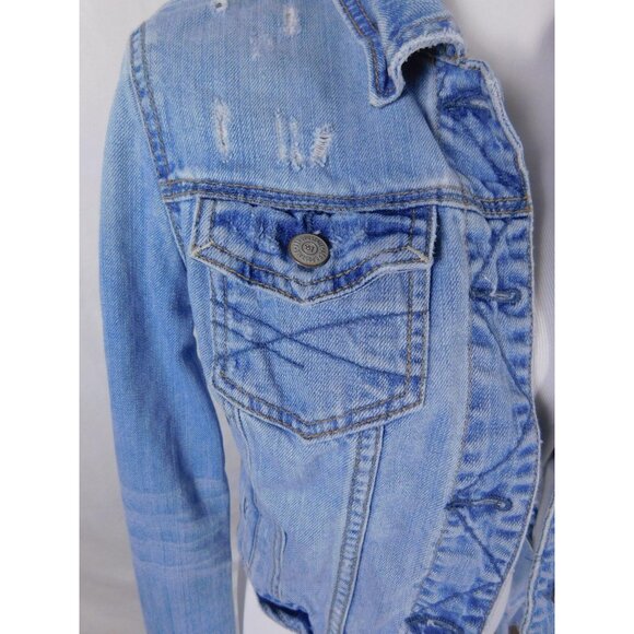 Aeropostale Denim Jacket Womens Medium Light Wash Distressed Trucker Blue - Picture 2 of 12